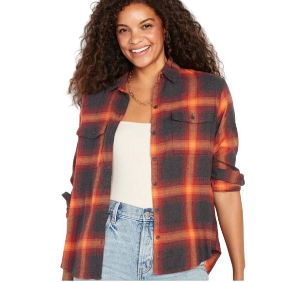 Old Navy The Boyfriend Shirt Taylor Swift Evermore Plaid Flannel Size S - Picture 1 of 10